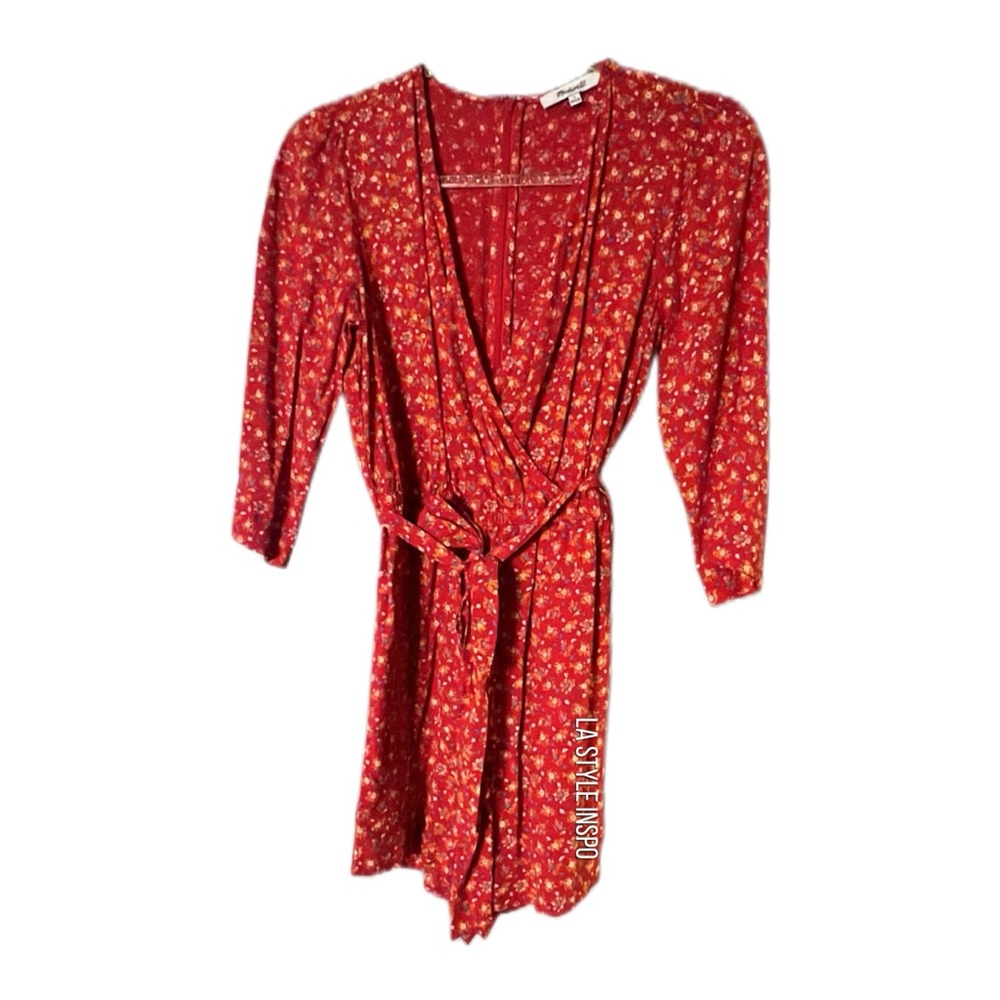 Madewell Floral Belted Romper Long Sleeve Deep V Neck Size 0